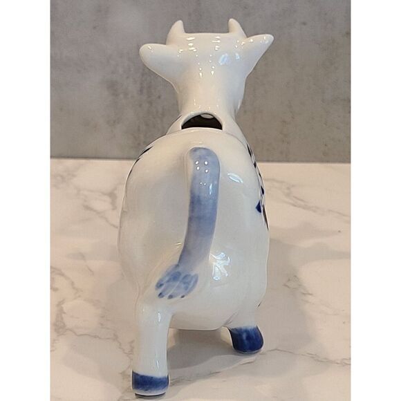 Blue Delft Cow Shaped Creamer Classic Blue & White Windmill & Floral Design 6" - Picture 6 of 8